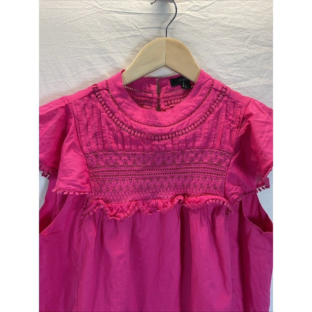 J. Crew Hot Pink Flutter Sleeve top Crochet Blouse Shirt‎ Womens Size M festive - Picture 3 of 9
